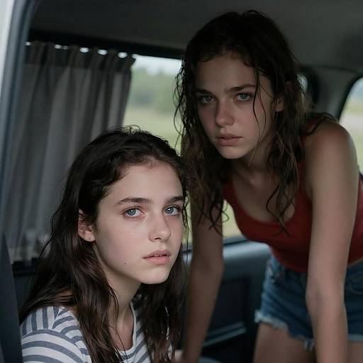 Intimate Moment in a Dimly Lit Van