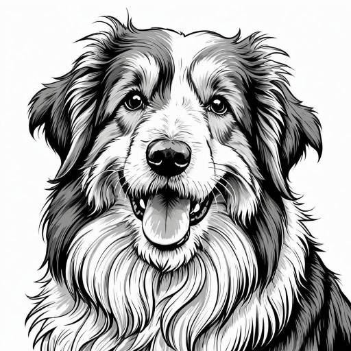Black and White Vector Illustration of Happy Collie Dog