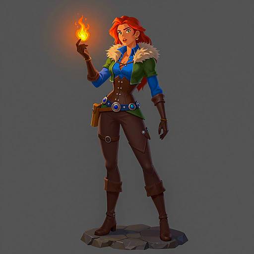 Vibrant Female Character with Flame