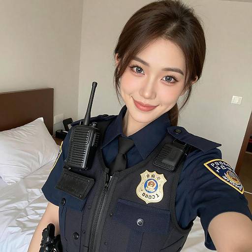 Smiling Policewoman Taking a Selfie