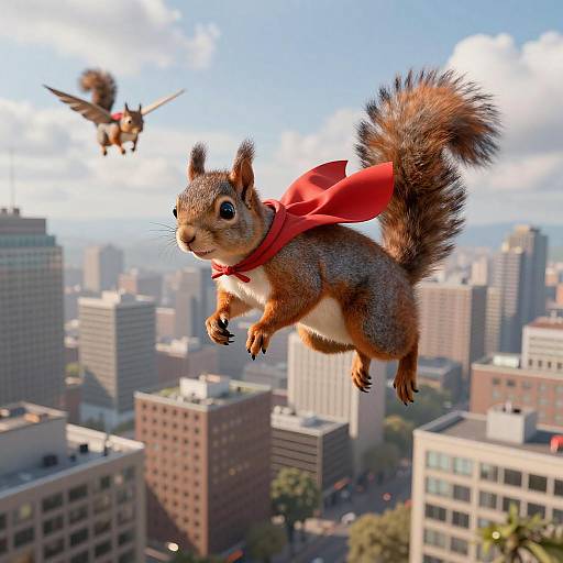 Flying Squirrels Over Urban Cityscape