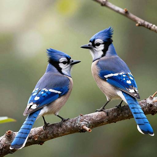 Vibrant 2D Bluejays on Branch