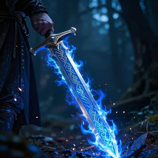 Azure Flame Sword in Mystic Forest