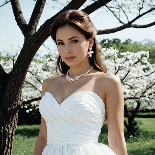 Elegant Woman in White Dress Outdoors