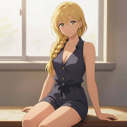 Anime-Style Blonde Woman by Window