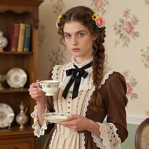 Victorian Woman Holding Teacup