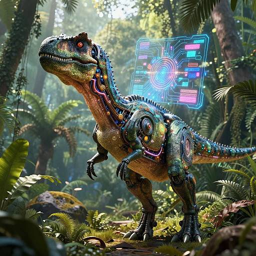 AI-Revived Biomechanical Dinosaur Art