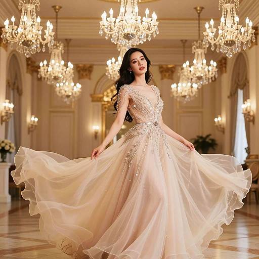 Glamorous Woman in Flowing Ballroom Gown