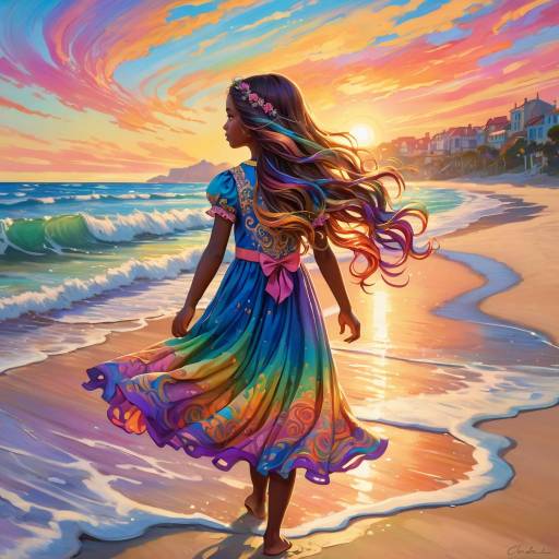 Sunset Beach Girl in Monet's Style Sunset Beach Girl in Monet's Style