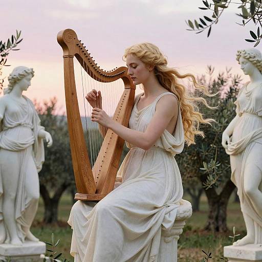 Blonde Greek Muse in Olive Grove