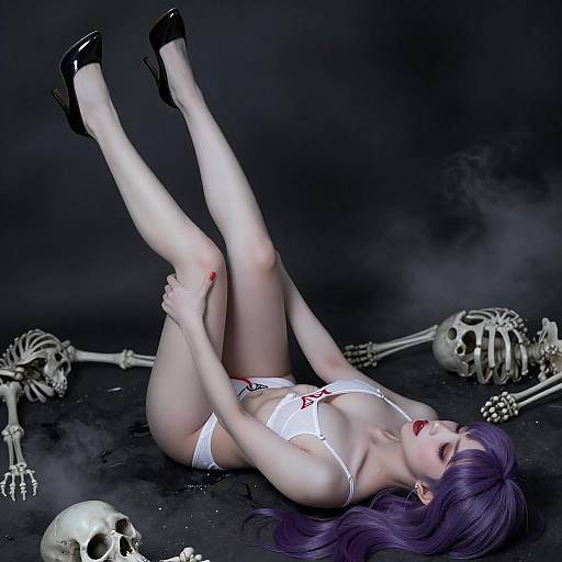 Digital Art Nude Woman with Purple Hair