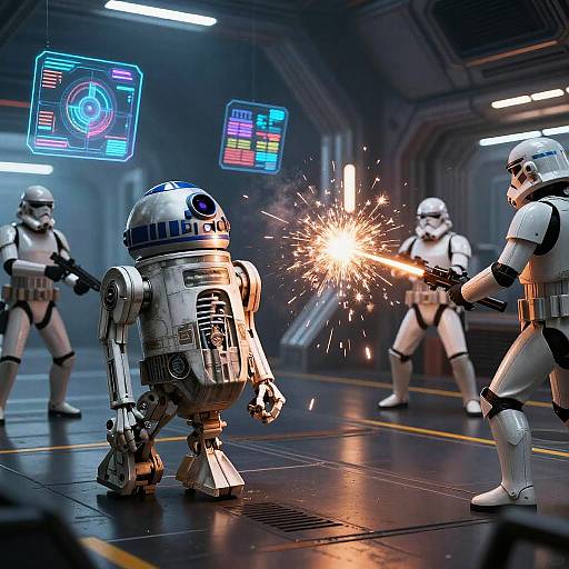 Droid Uprising in Starship Hangar