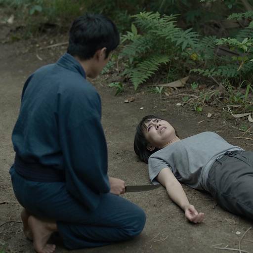 Kneeling Warrior in Blue Kimono