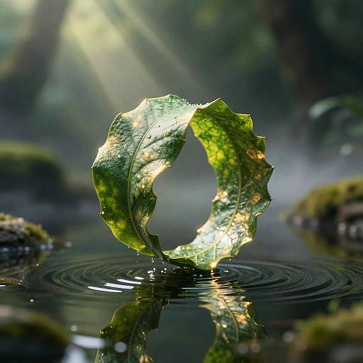 Mystical Ring Leaf Over Reflective Pond