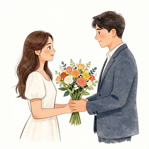 Romantic Sketch of Flower Presentation