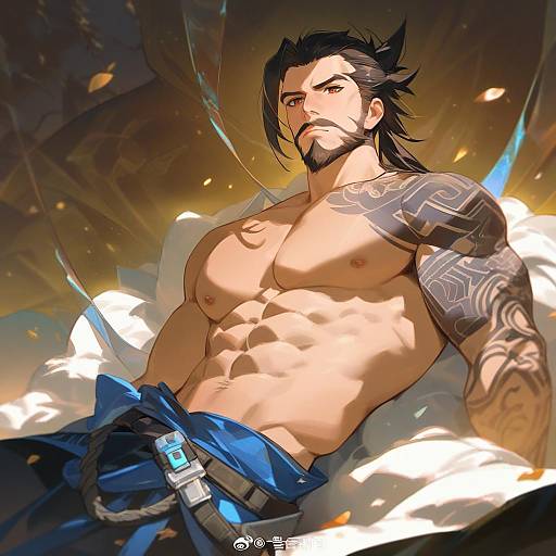 Illustration of Hanzo (overwatch), overwatch in the style of Hana mori