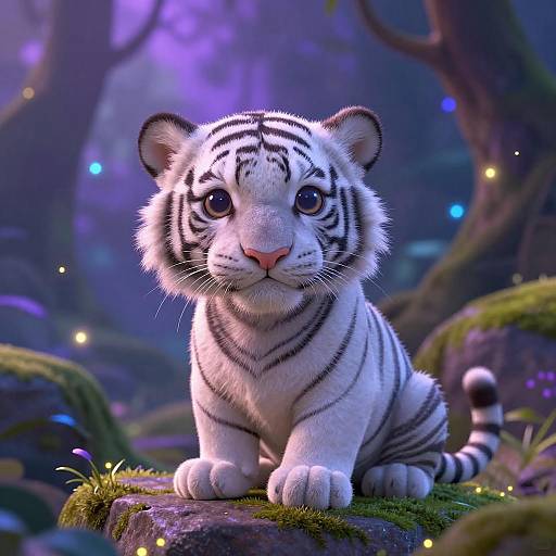 Dreamy White Tiger Cub in Enchanted Forest