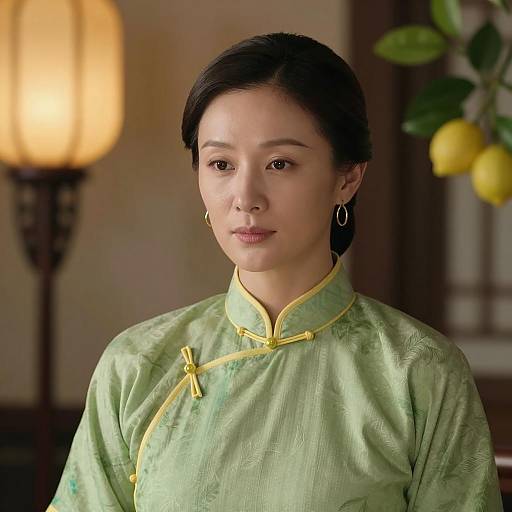 Serene Portrait of Woman in Lime Costume