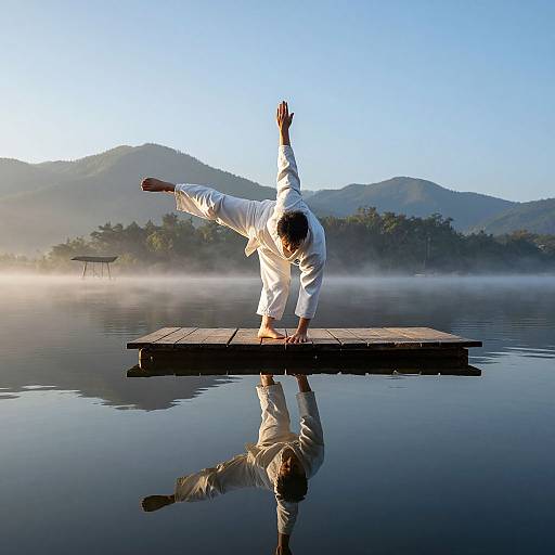 Martial Artist Balancing at Sunrise