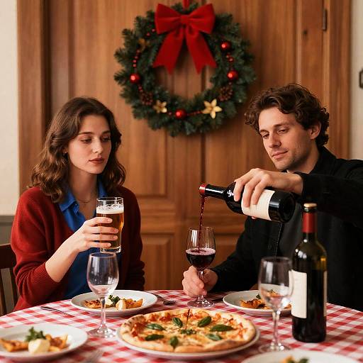 Festive Dining with Warm Indoor Atmosphere