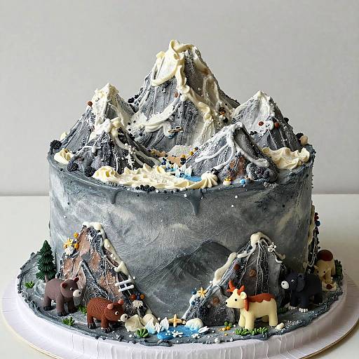 Realistic Mountain Terrain Cake with Fondant Animals