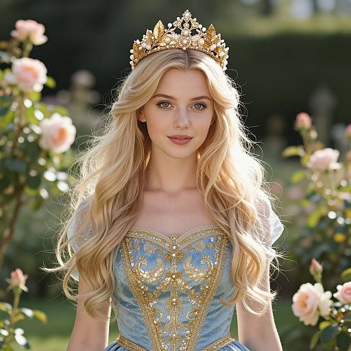 Regal Woman in Sunlit Garden