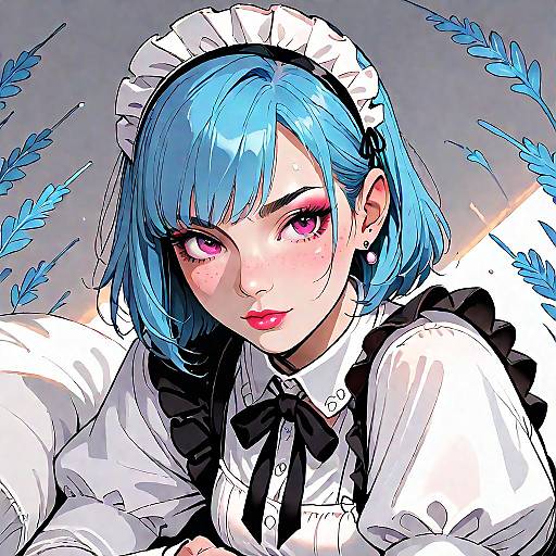 Maid in Uniform Sitting on Bed