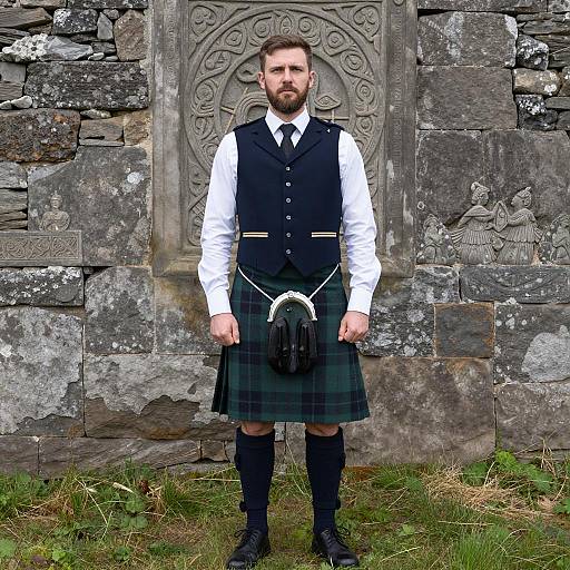 Man in Traditional Scottish Kilt Attire