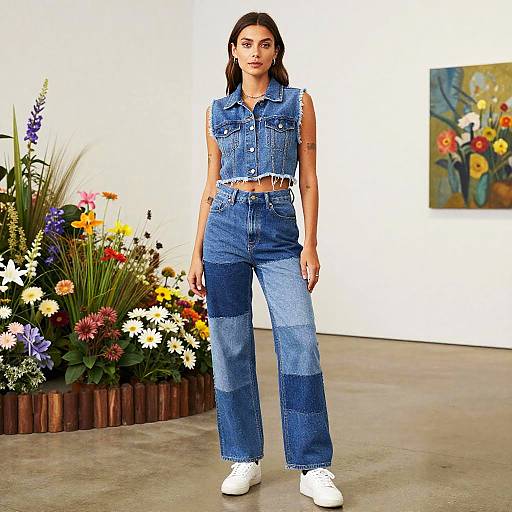 Stylish Woman in Denim Streetwear