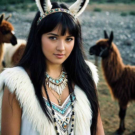 Llama in Fancy Dress with Girl