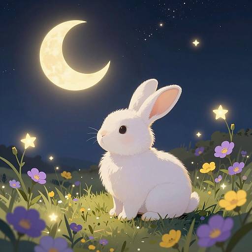 Fluffy Rabbit Under Starry Night
