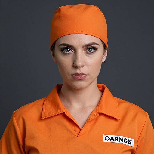 Close-Up Orange Inmate Costume Woman