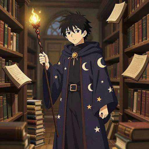 Forgetful Wizard in Magical Library