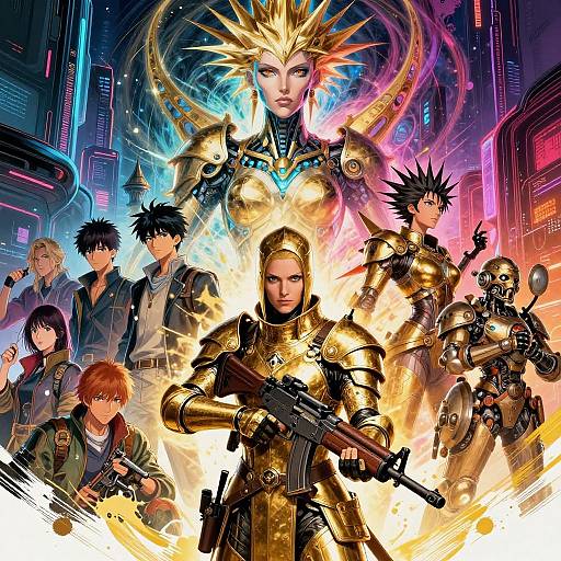 Futuristic Cyberpunk Soldier with Fibonacci Watermark