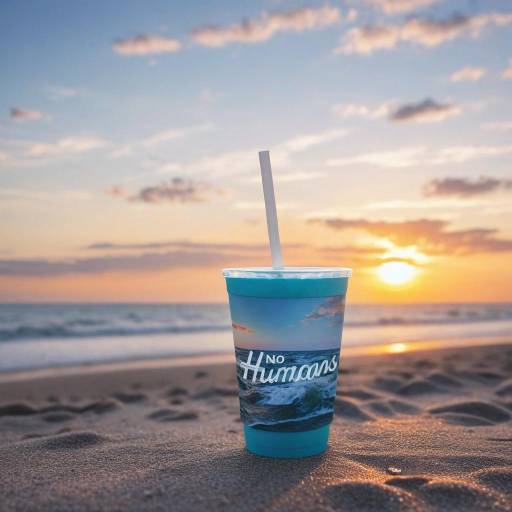 Cup with Straw on Beach at Sunset