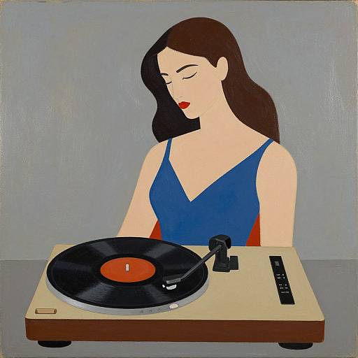 Abstract Woman with Vintage Record Player