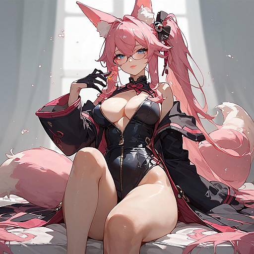 Anime Fox Girl with Long Pink Hair