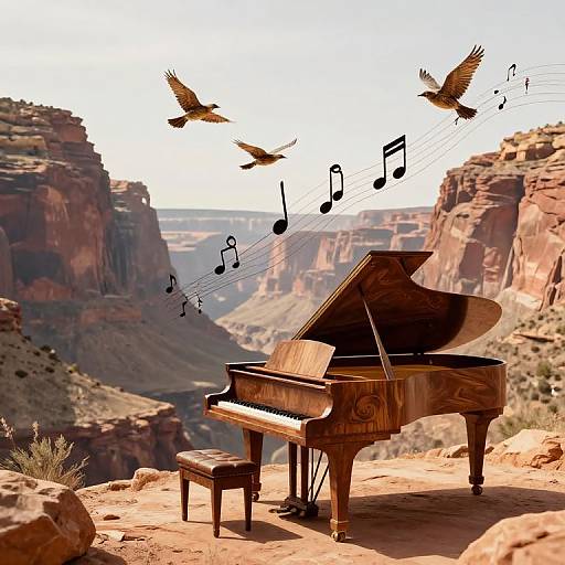 Musical Birds Over Canyon Piano
