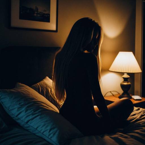 Silhouette of Woman Sitting on Bed at Night