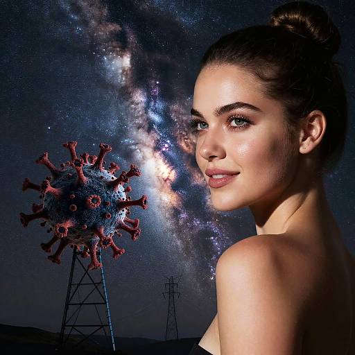 Woman with Milky Way and Virus Structure