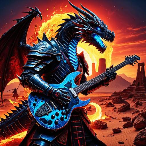 Cybernetic Dragon Samurai Playing Electric Guitar