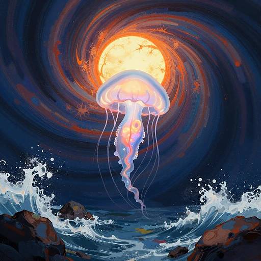 Bioluminescent Jellyfish in Surreal Seascape