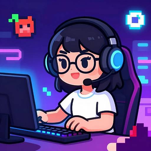 Cheerful Gamer Girl Cartoon