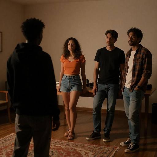 Silhouettes in a Dimly Lit Room