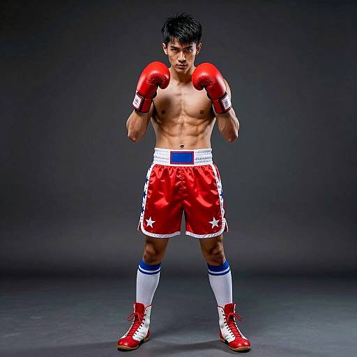 Bold Boxer in Red Gear on Dark Background