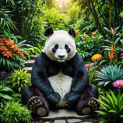 Gentle Panda Guardian in Lush Nirvana Garden