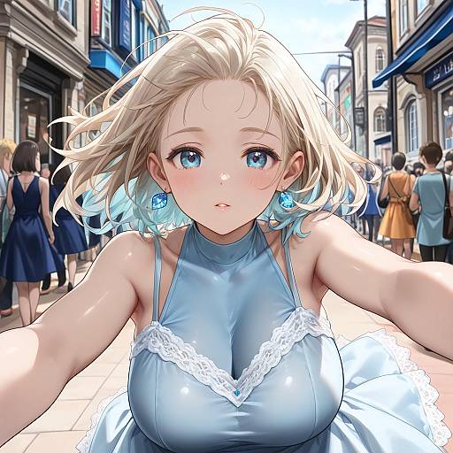 Blue Dress Street Corner High-Res Portrait