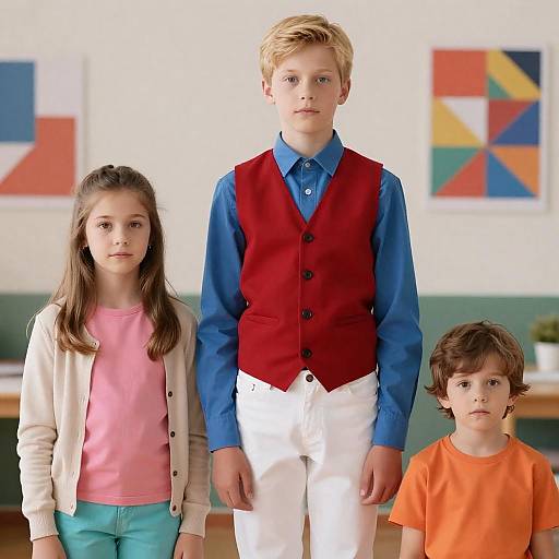 Portrait of Three Children Standing Indoors