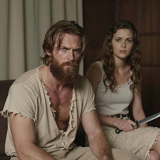 Intense Portrait of Two Figures in Shadows