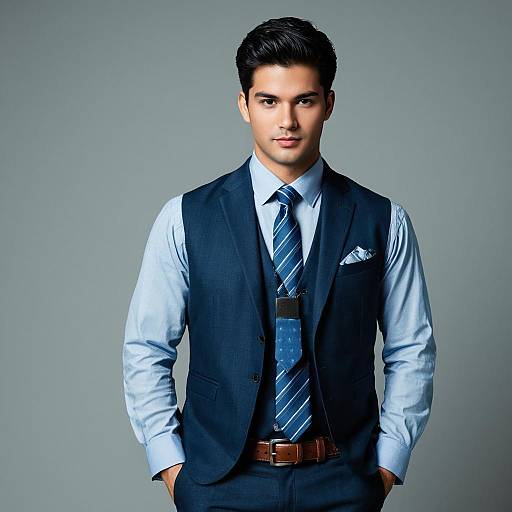 Young Man in Smart Casual Blue Suit